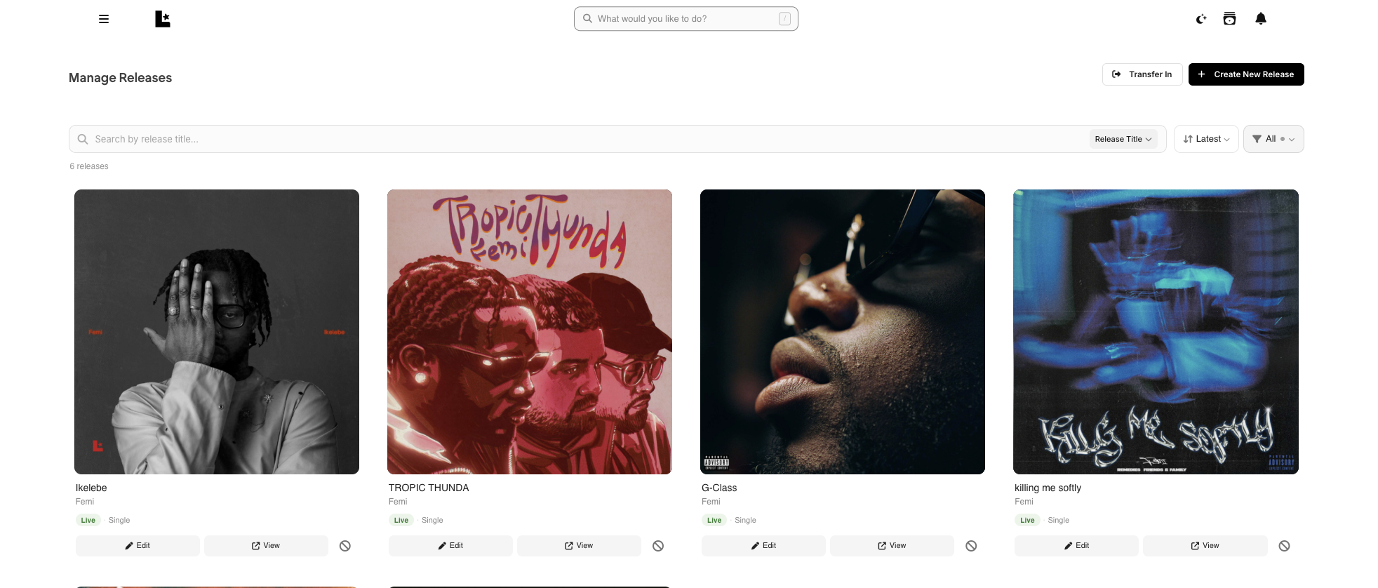 Liberation Star dashboard showing the Manage Releases grid